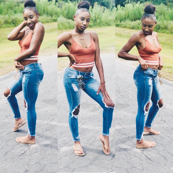 white crop top and ripped jeans